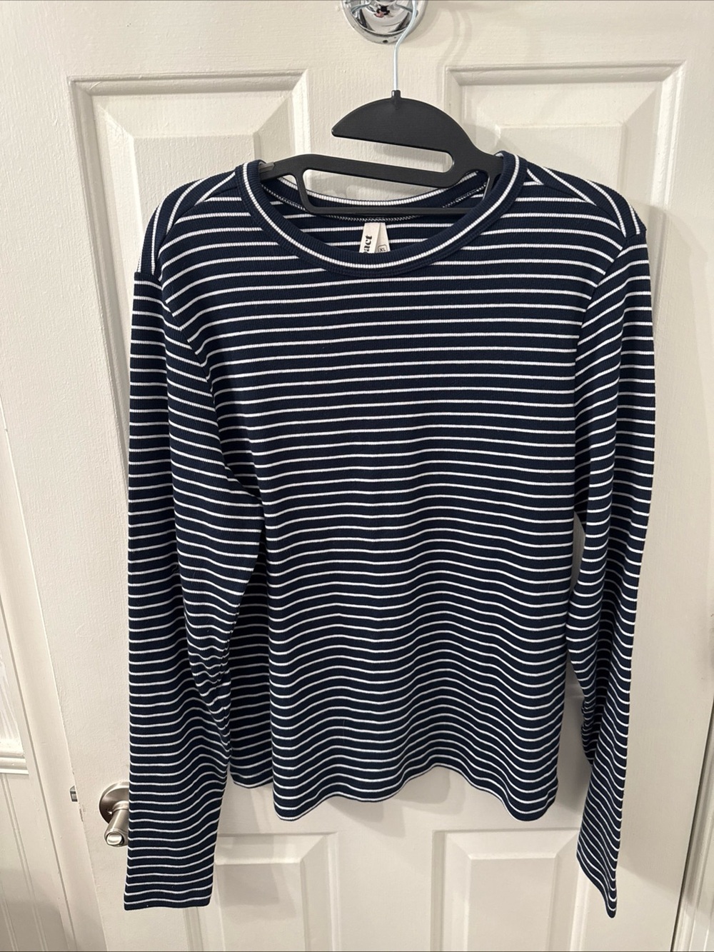 Pact Women’s Navy and White Striped Perfect Rib Layer Long Sleeve Organic Cotton